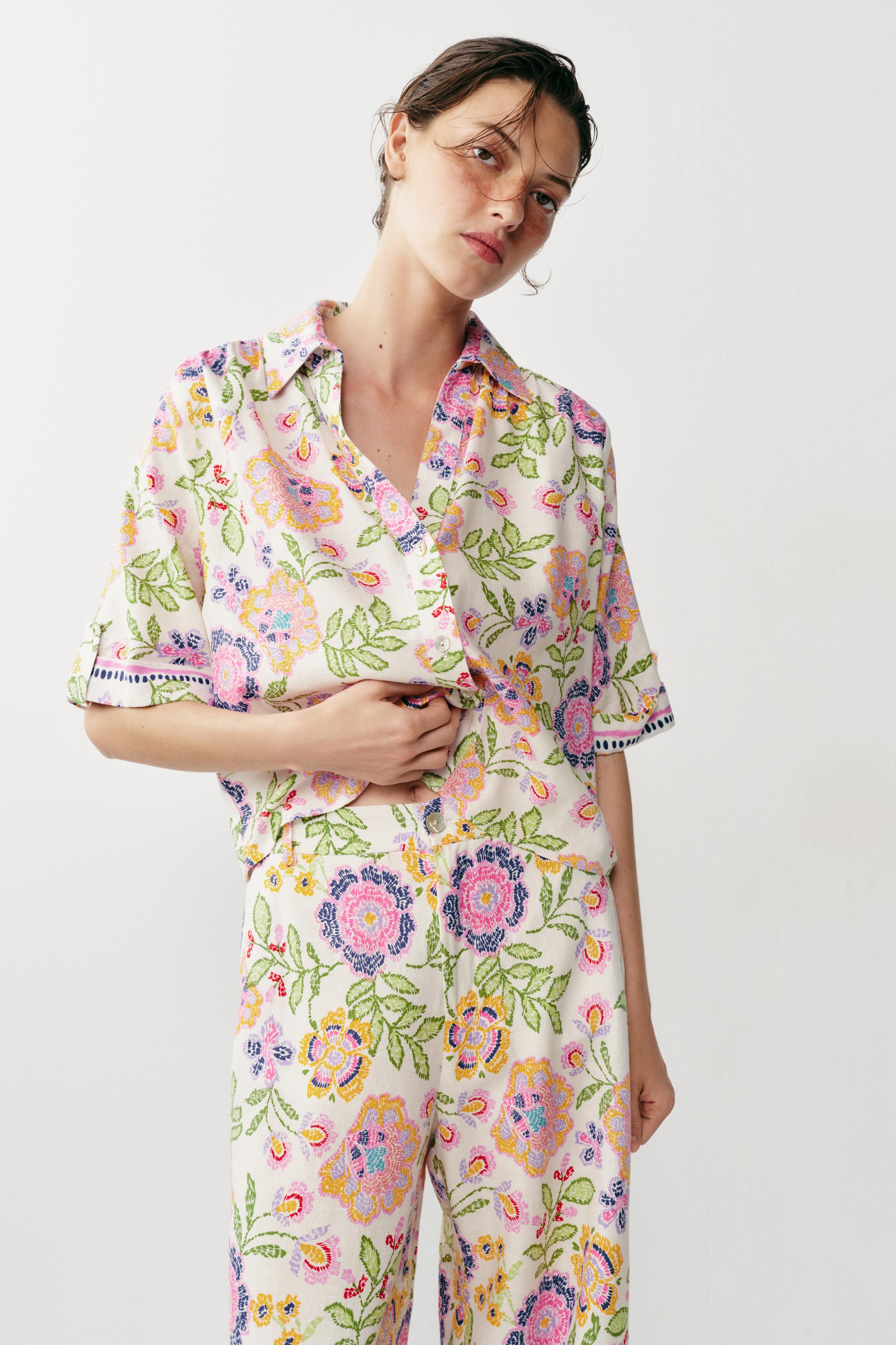 FLORAL PRINT LINEN BLEND SHIRT